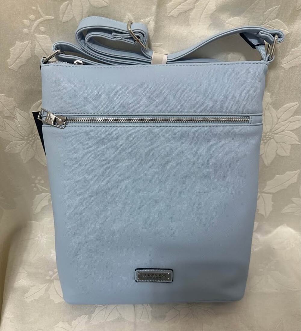 NEW London Fog Lorraine Square CrossBody Bag. Sky blue. B120